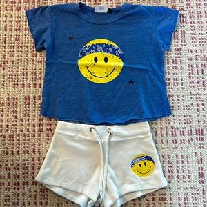 Lucy Blue and White Matching Tee and Shorts Bandana Smiley Face Set Size 5